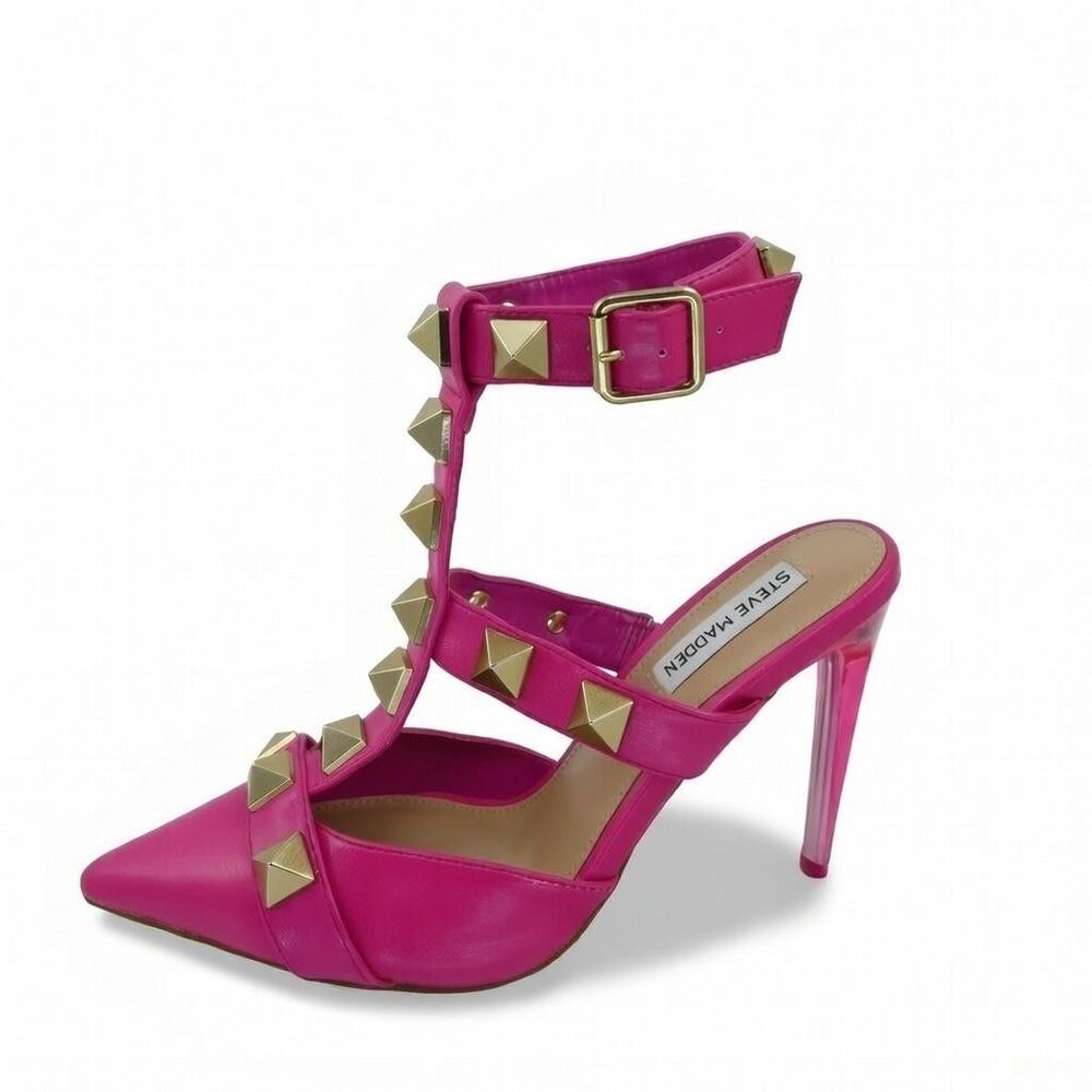Steve Madden Women's 8 Audra Pink Pointed Closed Toe Ankle Strap Heeled Sandals